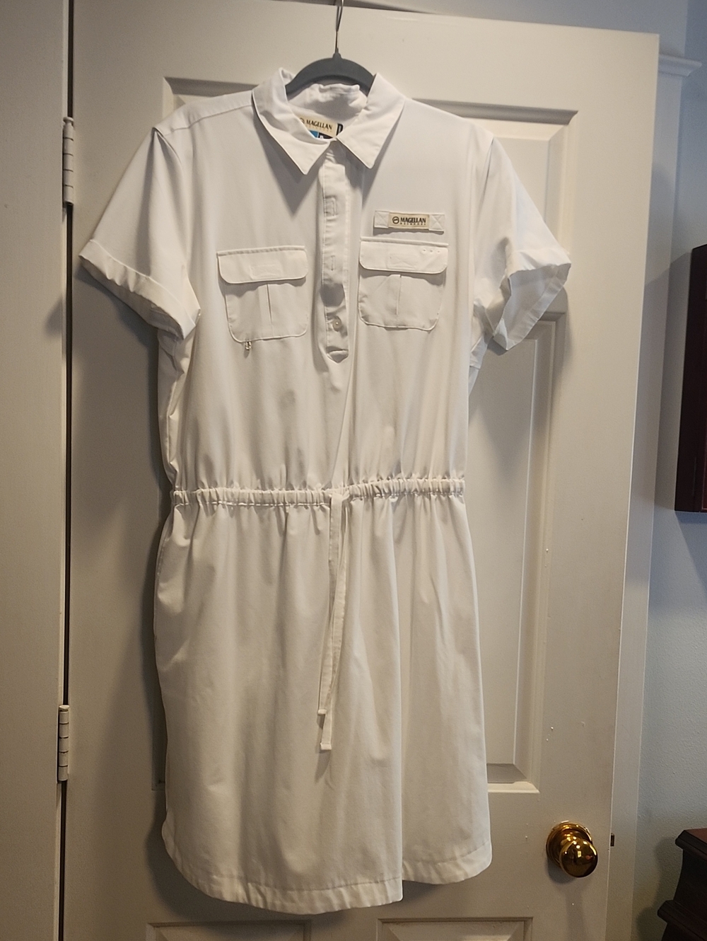 Magellan Outdoors White Drawstring Shirt Mini Dress